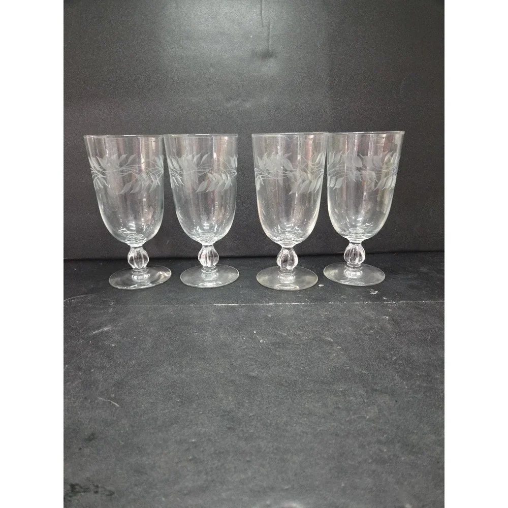 Libbey Etched Wheat Iced‎ Tea Glasses, Vintage MCM Stemware, Set of 4, Drinkware